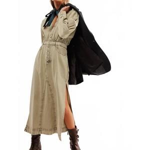 NEW FREE PEOPLE mad love denim v-neck midi dress in brown